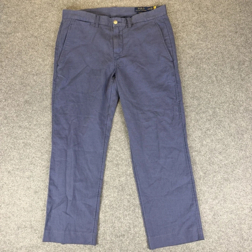 Polo Ralph Lauren Pants 32x30 Straight Fit Blue Linen Cotton Chino Slacks Men